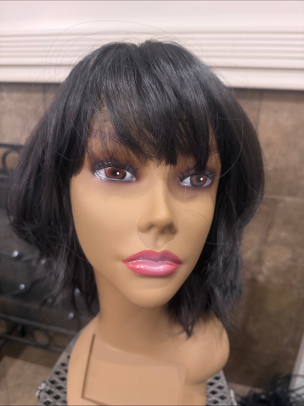 Black Short Layered Wig with Bangs - Unbranded
